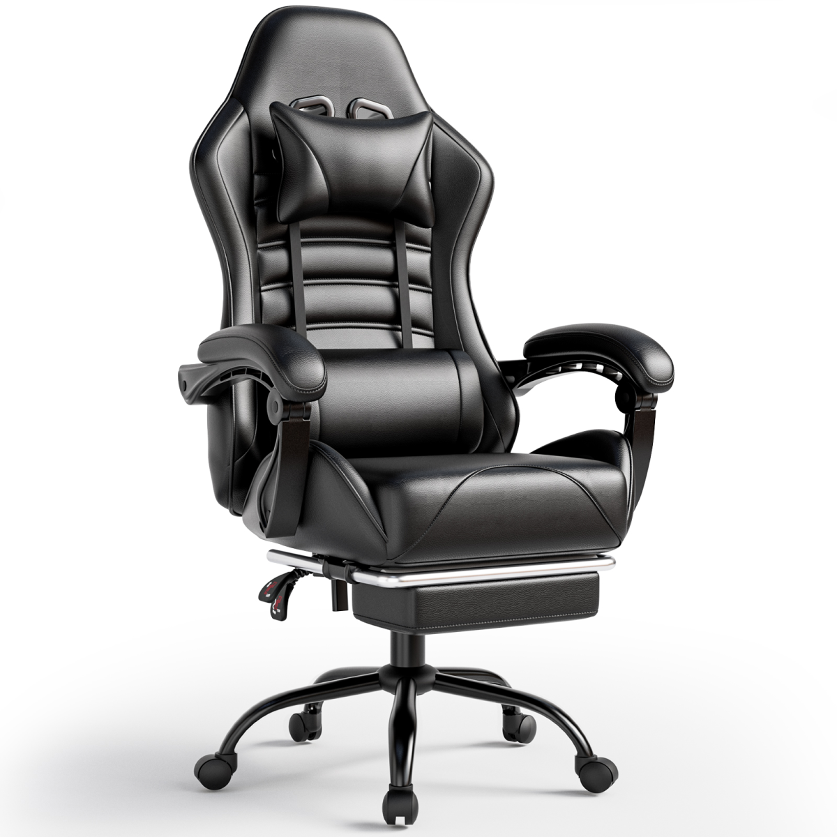 Premium Gaming Chair High Back Adjustable Lumbar For Gamers by Home Symphony, black PU leather with lumbar support.