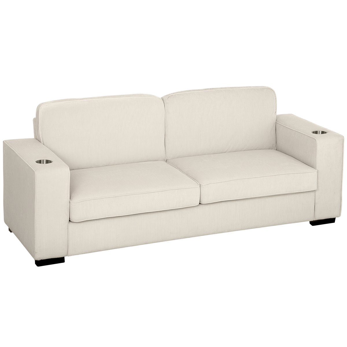 Homcom Three Seater Sofa Corduroy Cream White Cup Holders - HOMCOM - Home Symphony