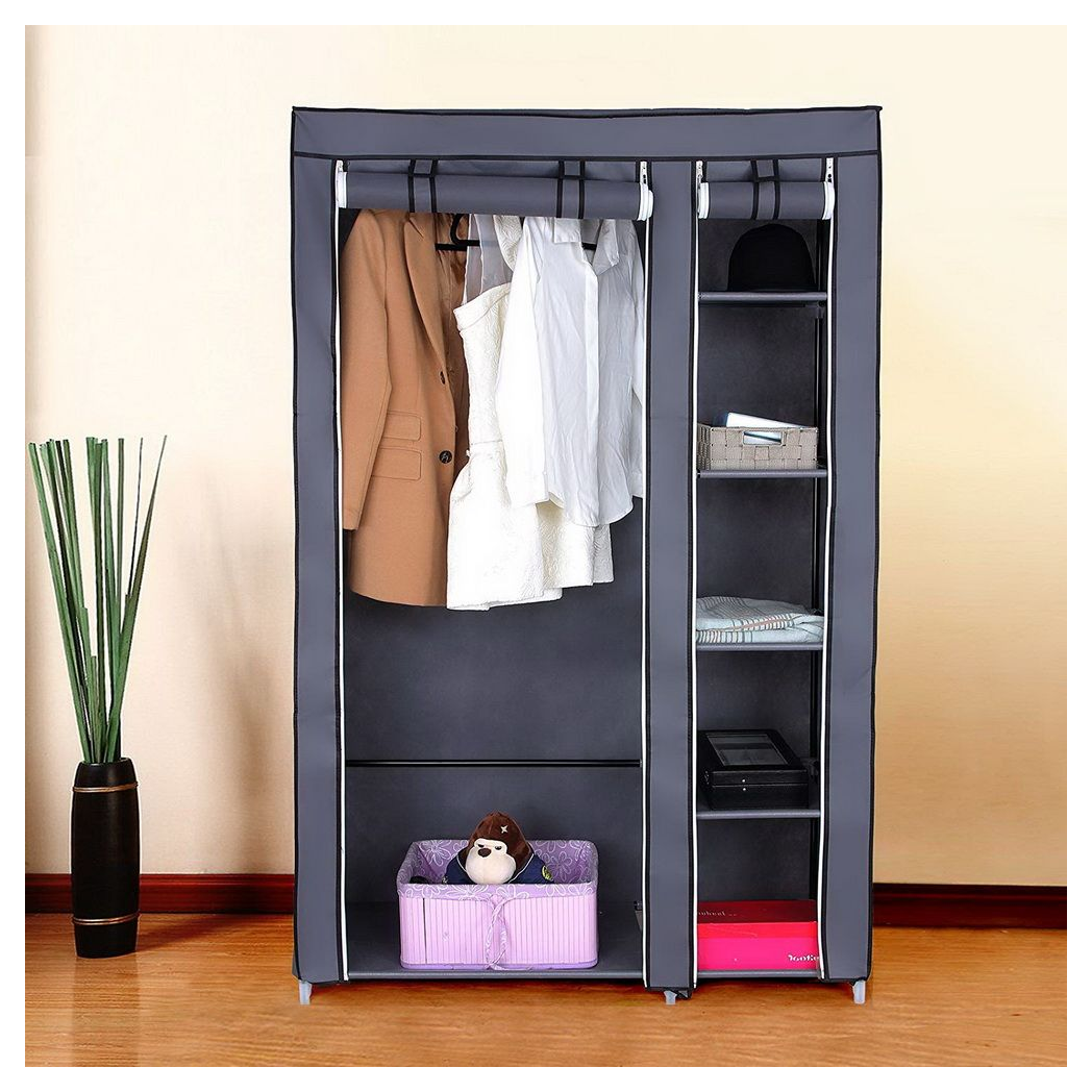 67" Portable Clothes Closet Wardrobe with Non-woven Fabric and Hanging Rod Quick and Easy to Assemble Gray - N/A - Home Symphony