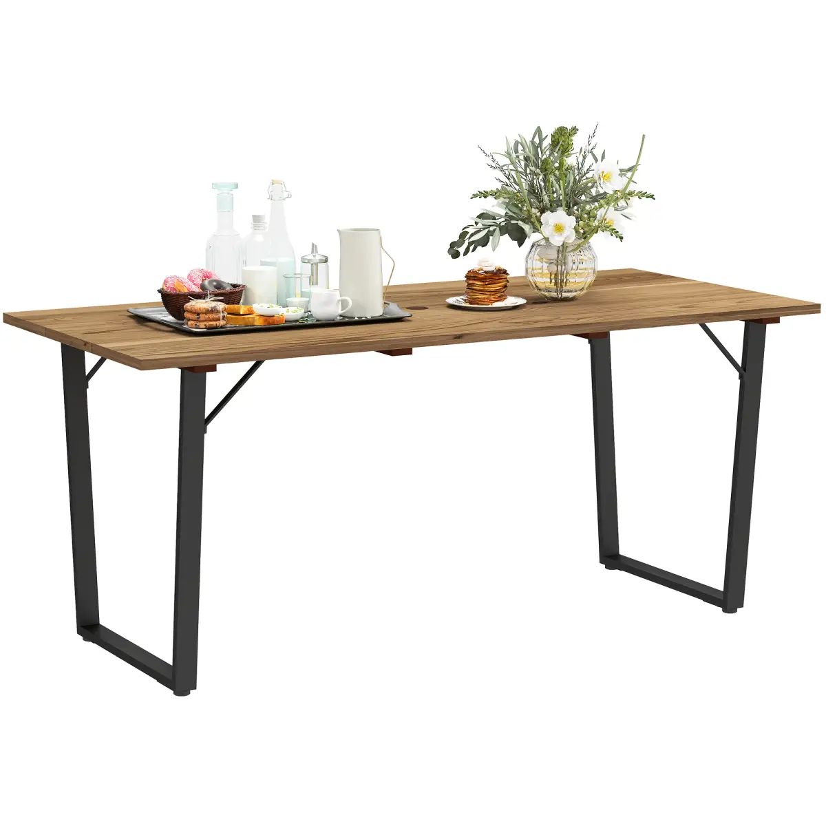 Outsunny Outsunny Wooden Garden Table for 6 with 5cm Parasol Hole for Balcony Terrace - Garden Table