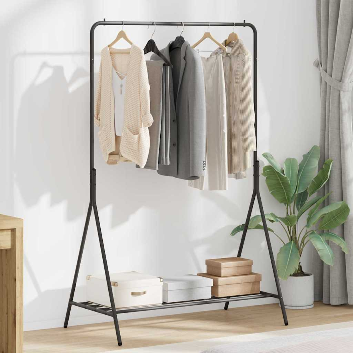 vidaXL Clothes Rack With Shelf 100 x 56 x 154 cm Steel Black Space Saving Design For Small Spaces - vidaXL - Home Symphony