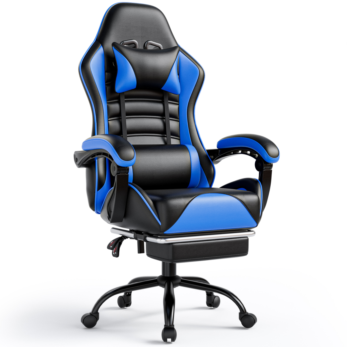 Home Symphony Pro Gaming Chair With Adjustable Lumbar Support For Adults in blue and black PU leather.