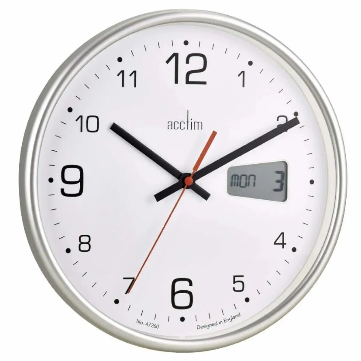 Acctim Acctim Kalendar Silver Frame with Digital Date 270mm Diameter Wall Clock 22367 - Clock