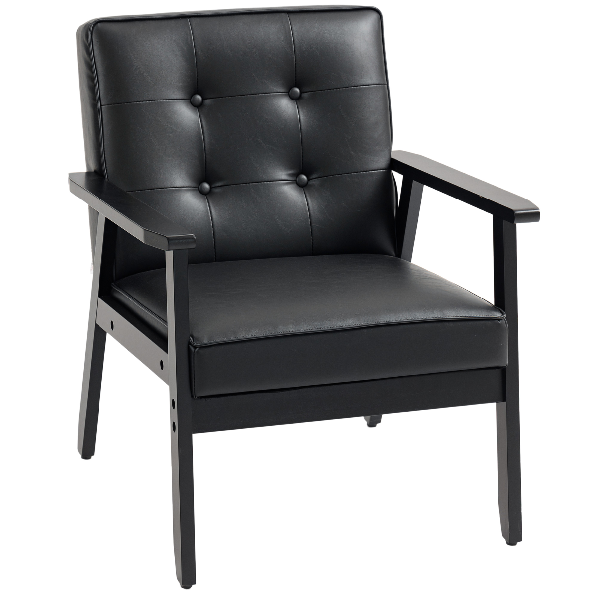 HOMCOM PU Leather Accent Chair With Armrests Living Room black PU leather, button-tufted back, metal frame