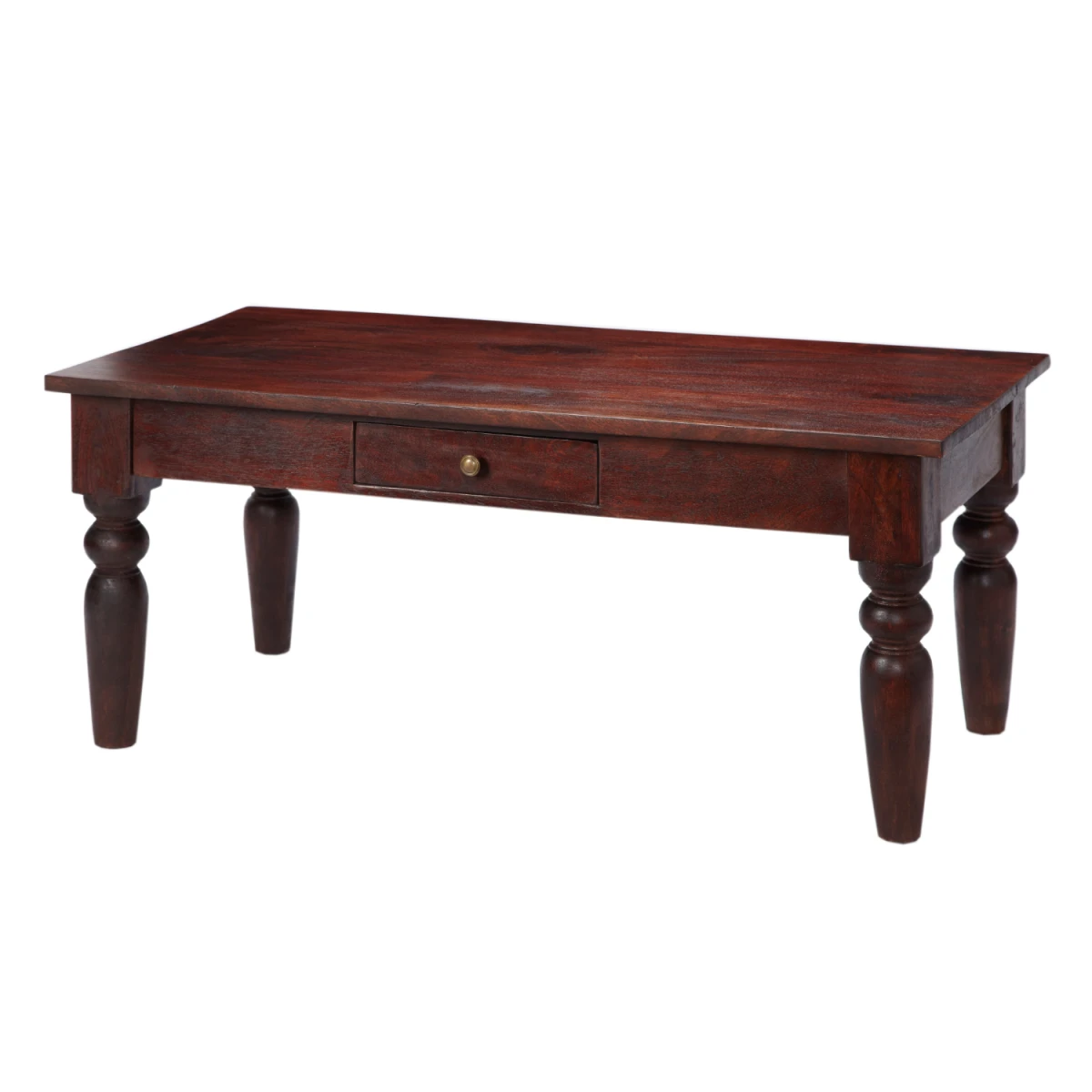 Indian Hub Jaipur Coffee Table 26x25x5 cm Dark Mahogany Finish Brass Drawer for Traditional Homes - Coffee Table