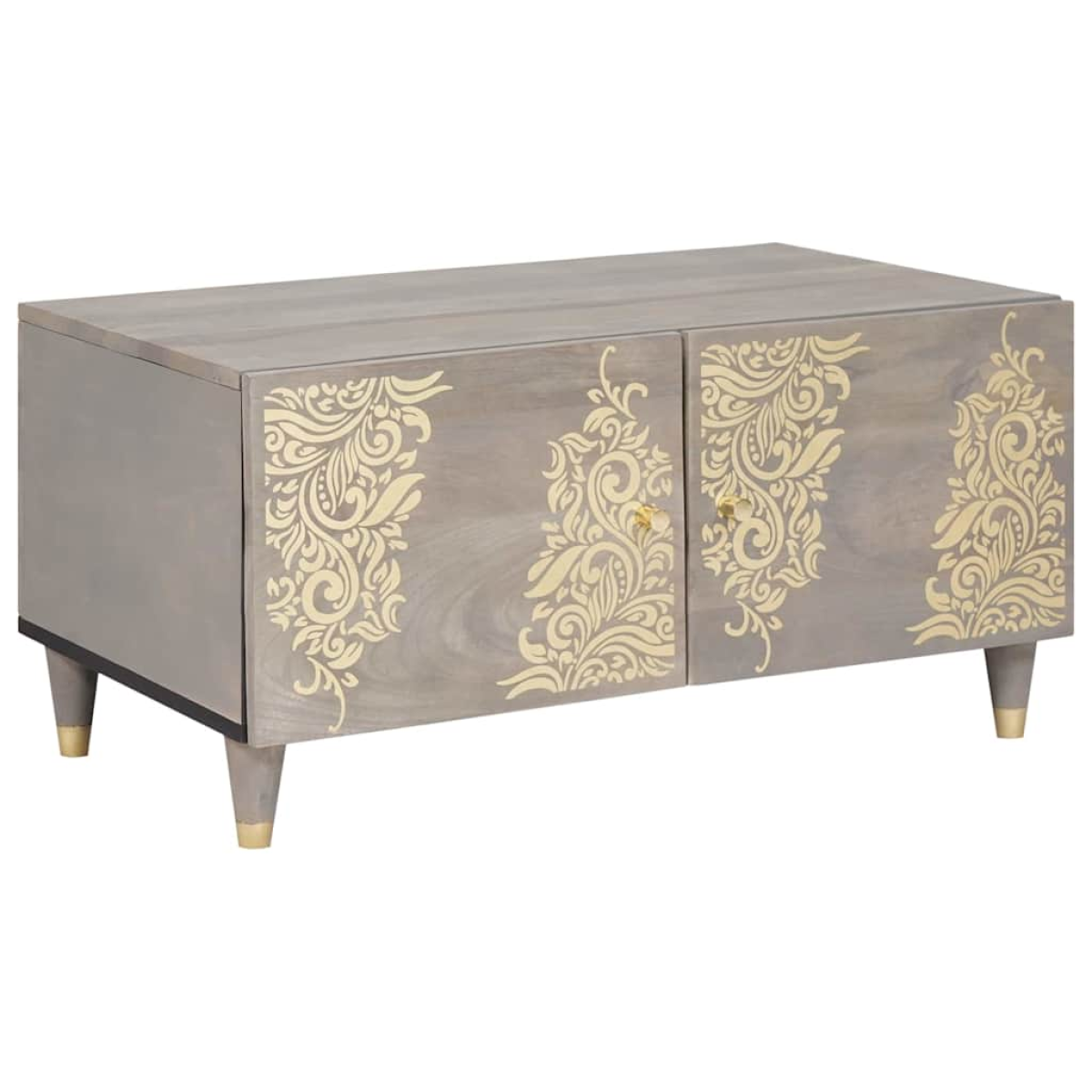 vidaXL Coffee Table 80x50x40 cm Solid Mango Wood Gold Ornate Doors Living Room Decor - vidaXL - Home Symphony