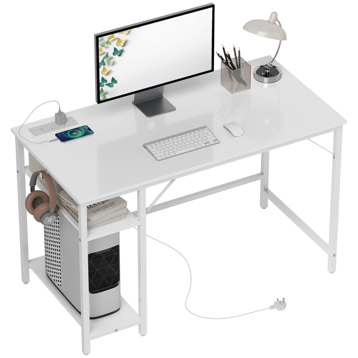 HOMCOM 120x60 cm Reversible Home Office Desk With USB Ports And Power Sockets For Bedroom