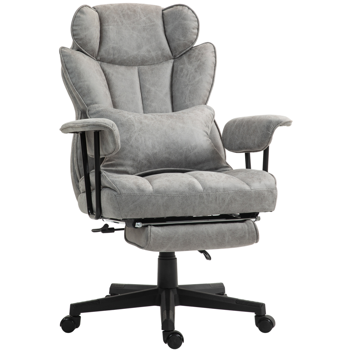 HOMCOM Office Chair 16cm Padding Footrest For Home Office in plush gray upholstery with high-back support.