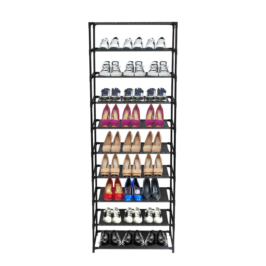 10 Tier Stackable Shoe Rack Storage Shelves - Stainless Steel Frame Holds 50 Pairs Of Shoes - N/A - Home Symphony
