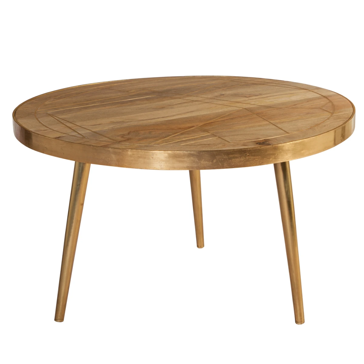 Indian Hub LightGold Coffee Table 32in MetalInlay Livingroom - Coffee Table