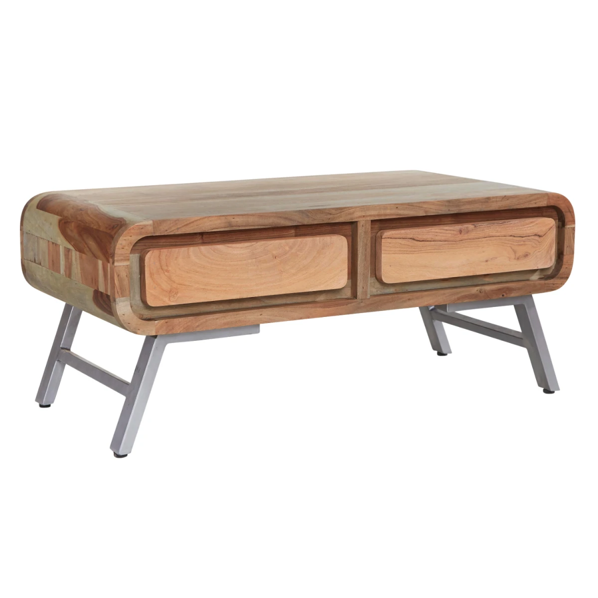 Handcrafted Aspen Coffee Table Two Tone Solid Wood with Two Drawers for Living Room by Indian Hub