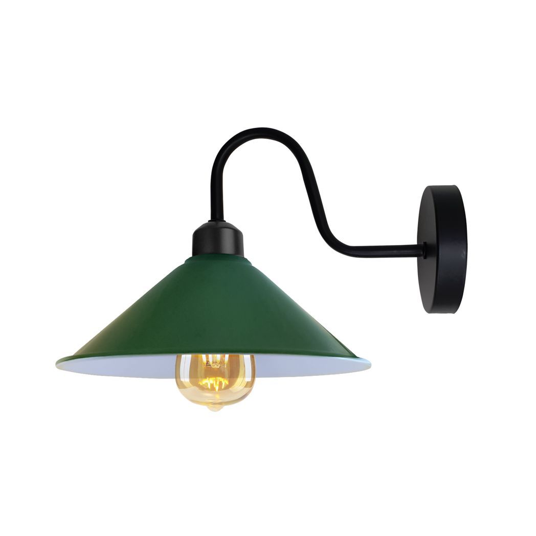 Eco Wall Light Fixture E27 Cone Shade Swan Neck For Home green conical shade with swan neck arm, metal wall lamp