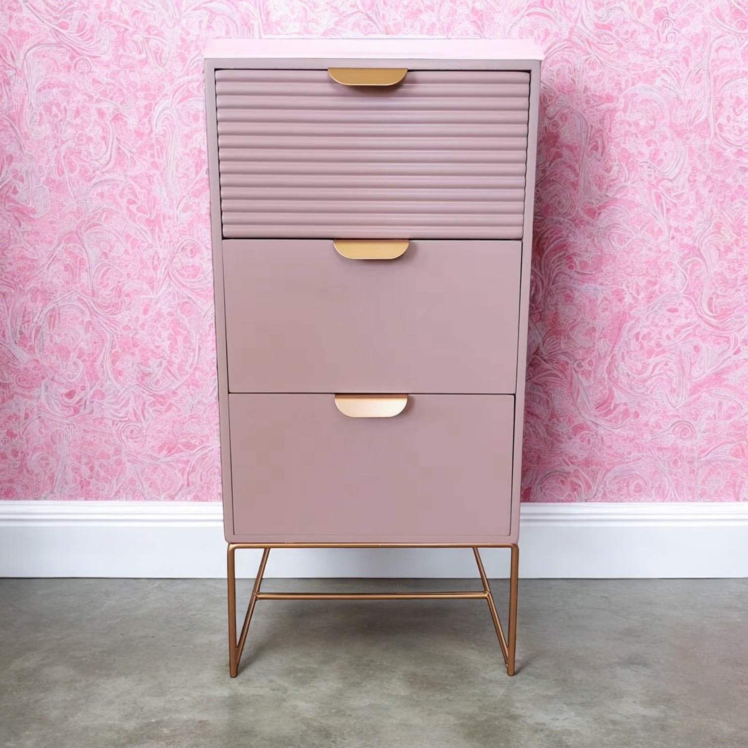 Chic Pink Nightstand 64cm Three Drawer For Kids - MSL - Home Symphony