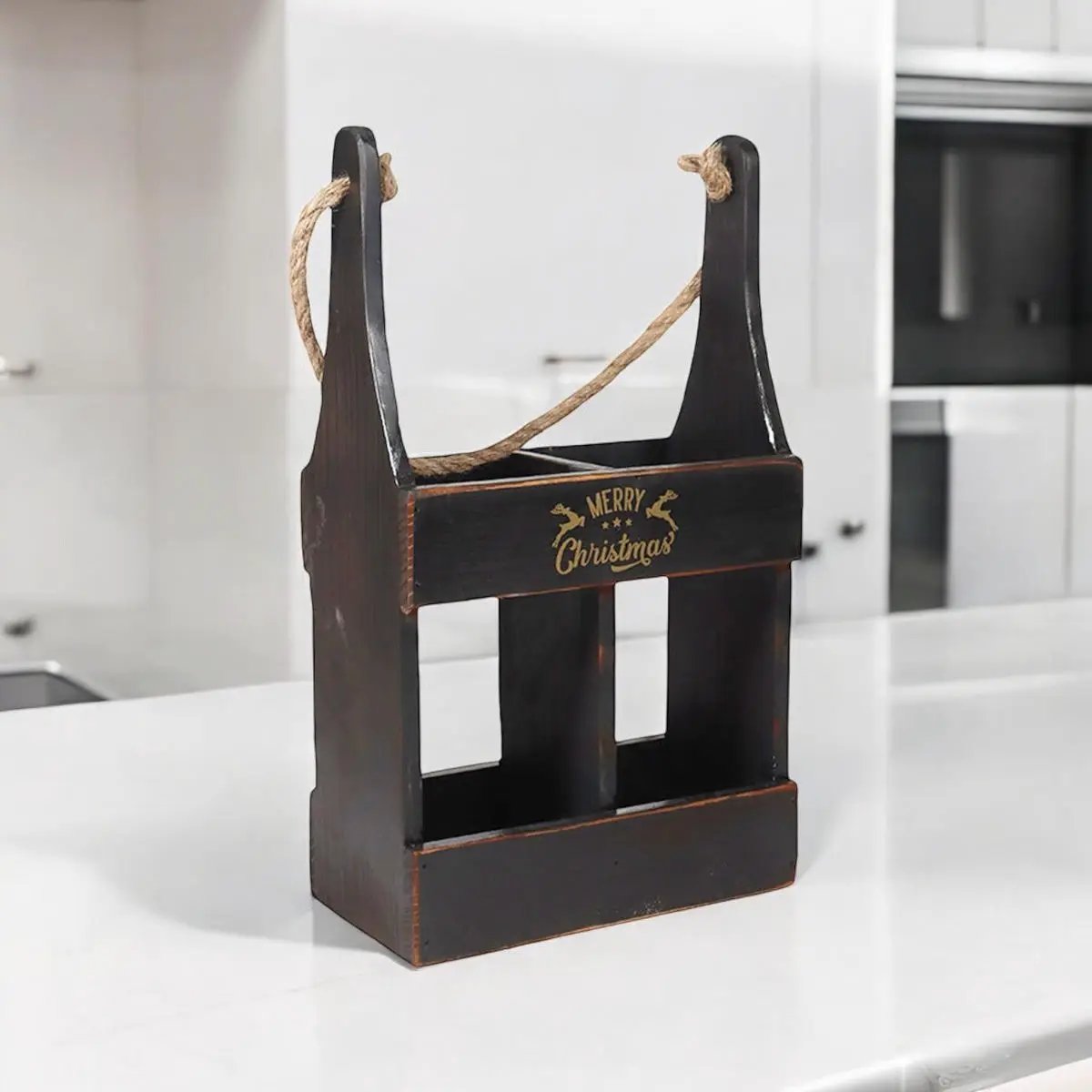 MSL 39CM WOODEN BLACK 2 BOTTLE WINE HOLDER - Wine Rack