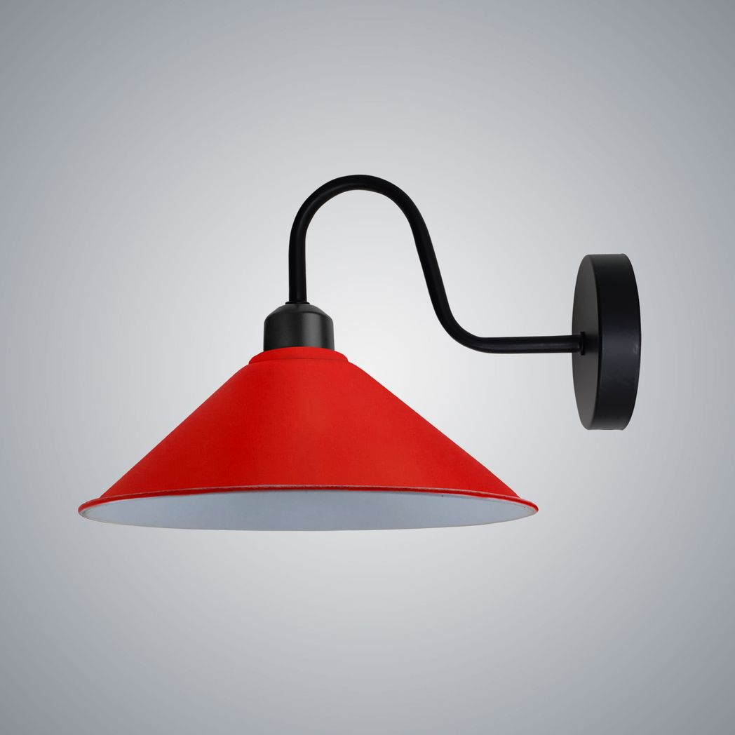 Red Retro Wall Light Sconce Cone Shade E27 for Living Room by Home Symphony.