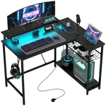 HOMCOM HOMCOM L Shaped Desk with LED Lights Reversible Corner Gaming Desk with Storage - Desk