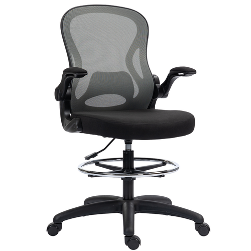 Experience comfort with the Vinsetto Draughtsman Chair Tall Office Chair w/ Adjustable Footrest, Dark Grey design.
