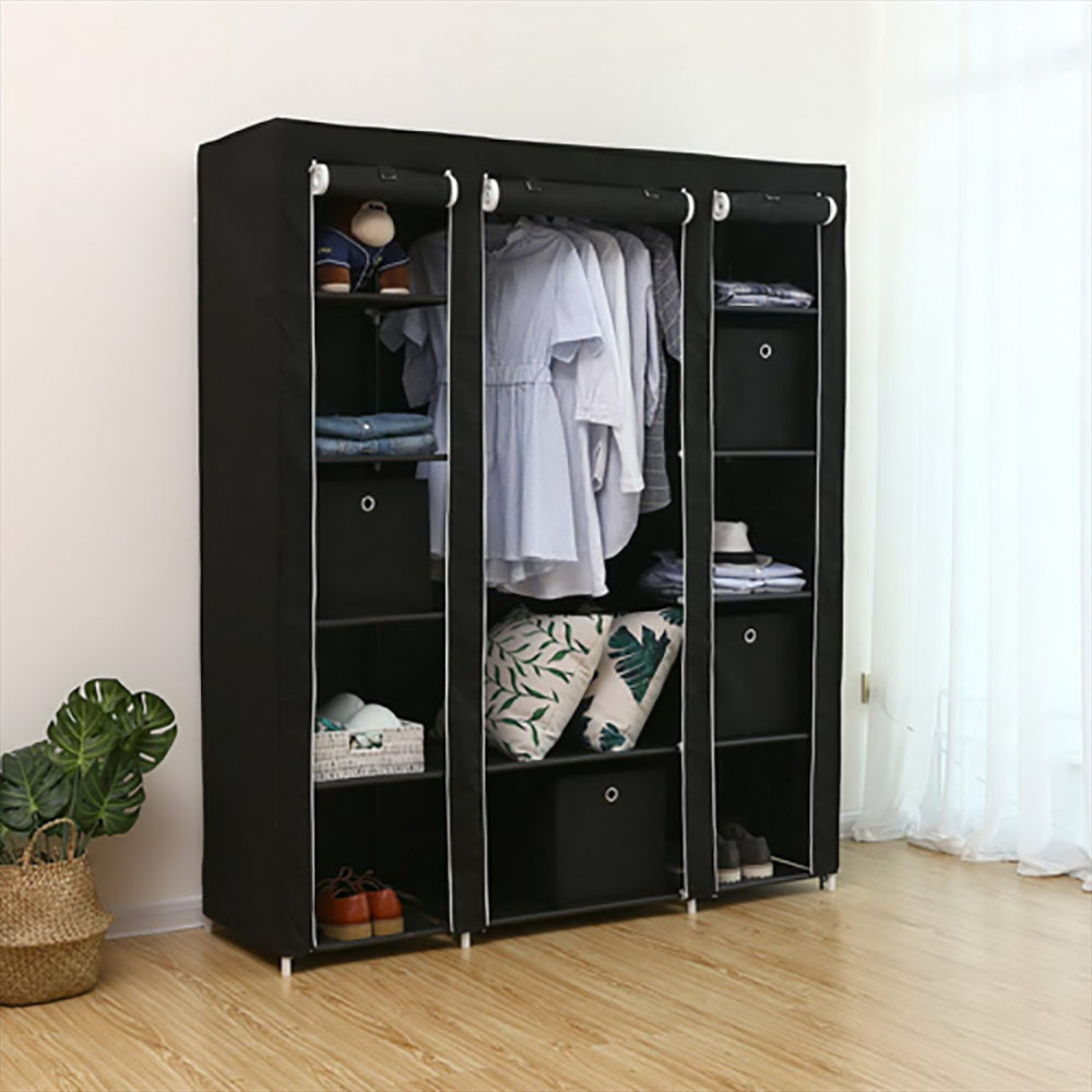Fabric Canvas Wardrobe Clothes Storage Cupboard Hanging Rail Shelving Practical - N/A - Home Symphony