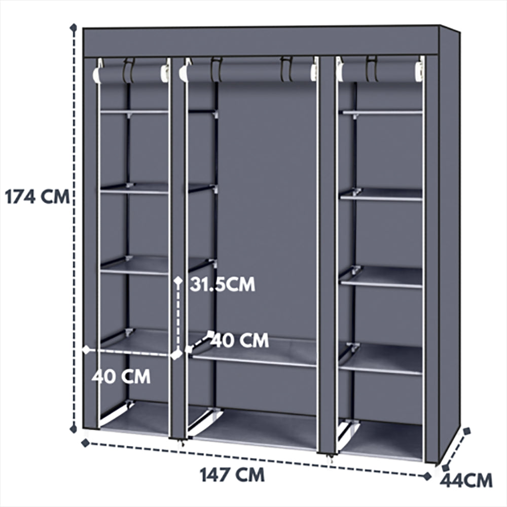 Fabric Canvas Wardrobe Clothes Storage Cupboard Hanging Rail Shelving Practical - N/A - Home Symphony