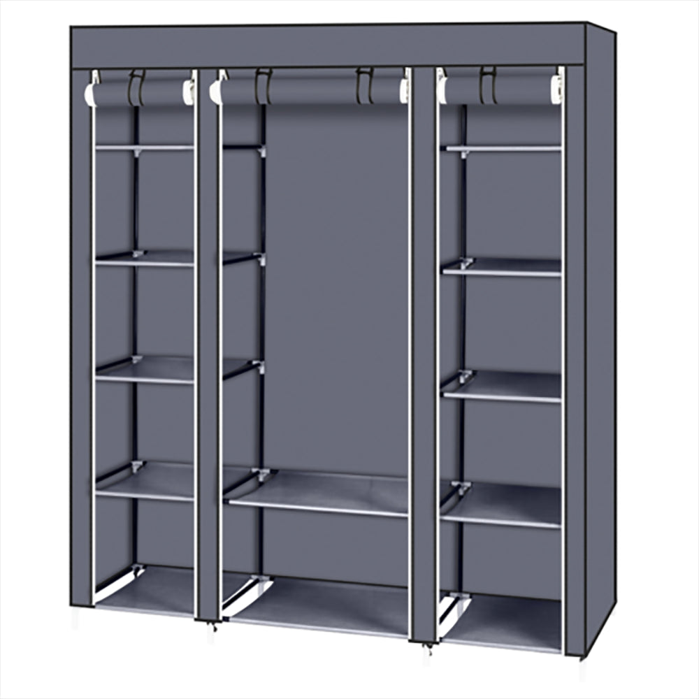 Fabric Canvas Wardrobe Clothes Storage Cupboard Hanging Rail Shelving Practical - N/A - Home Symphony