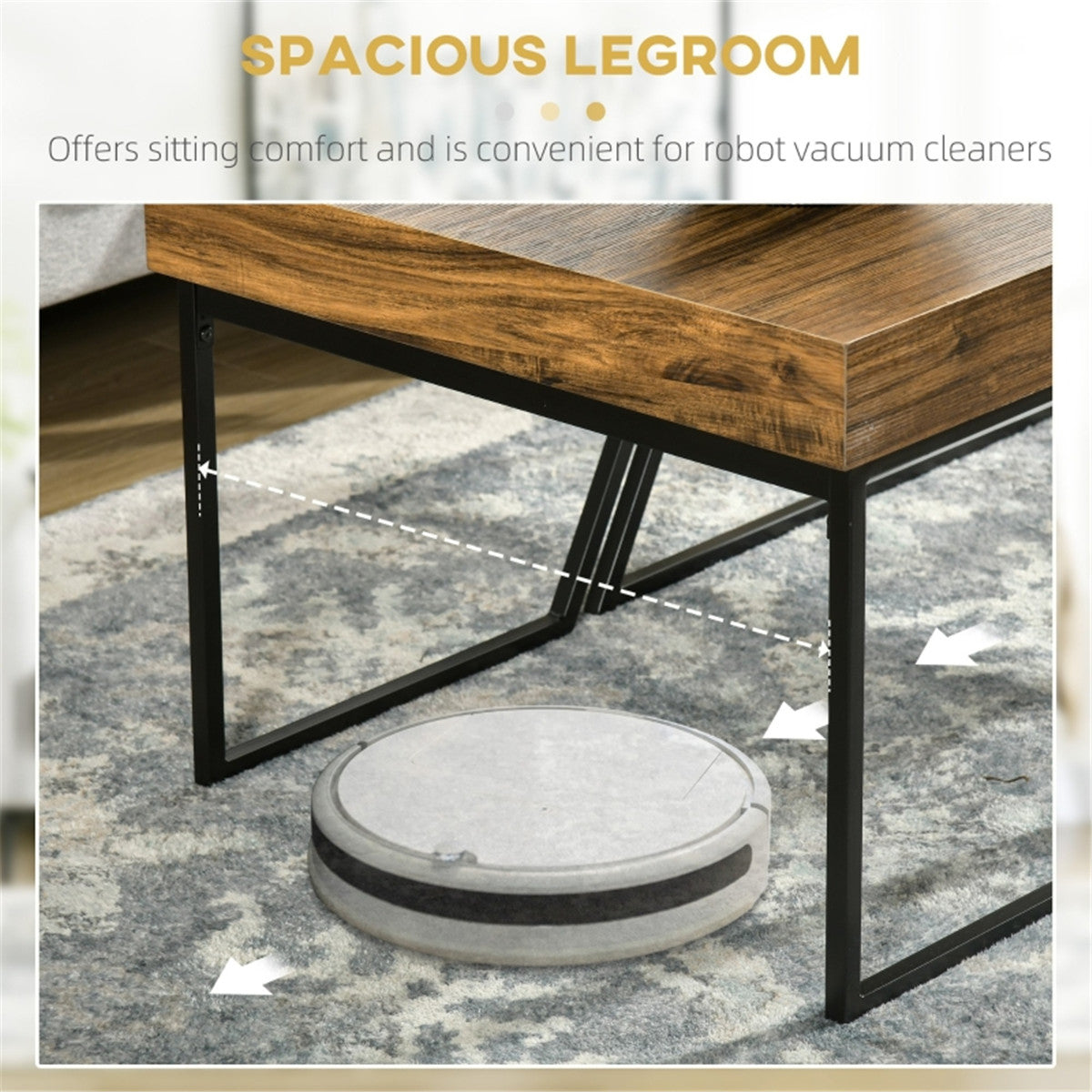 Industrial Coffee Table Set Dual Tables 2 in 1 Wood Effect Top With Black Metal Frame For Living Rooms