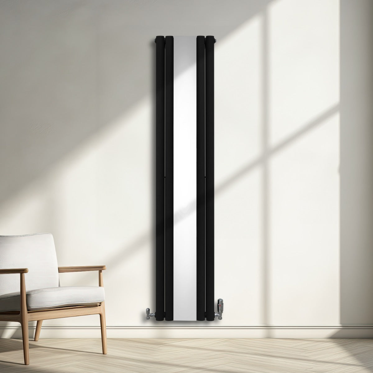 Syncx Oval Mirror Radiator 1800mm x 380mm Central Mirror Black Finish for Modern Homes