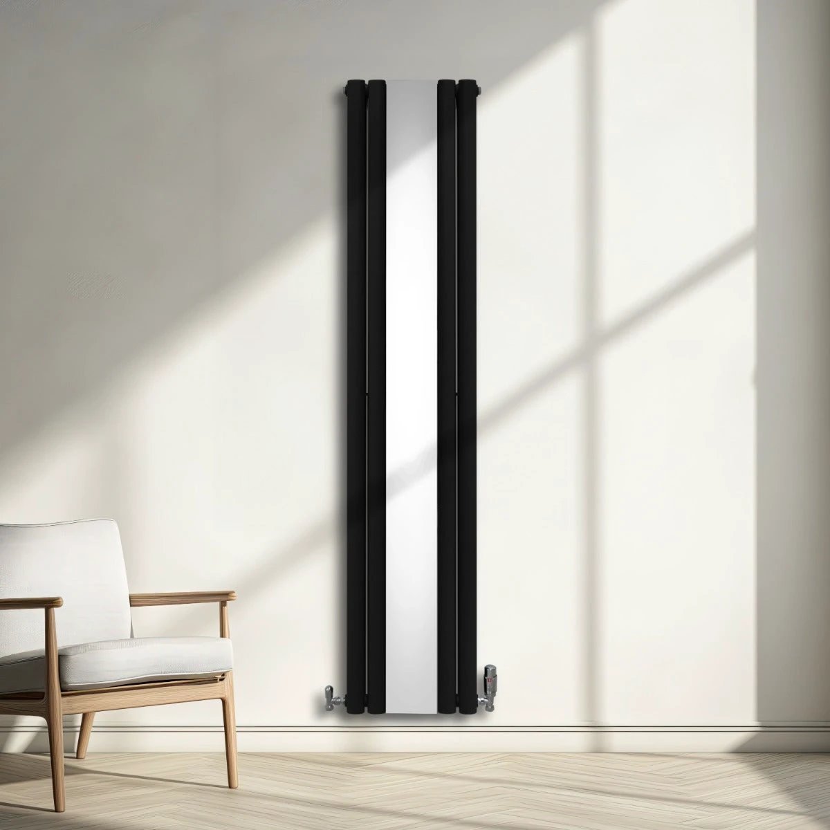Syncx Oval Mirror Radiator 1800mm x 380mm Central Mirror Black Finish for Modern Homes by Monster Shop