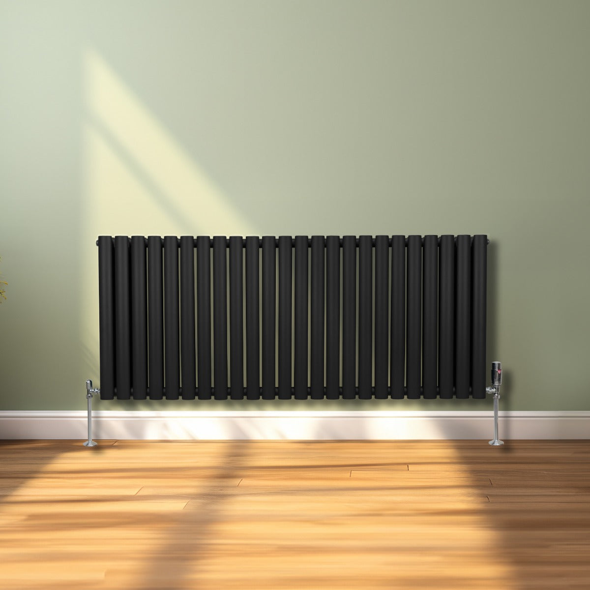 Black Oval Column Radiator 600x1440 Slim Steel