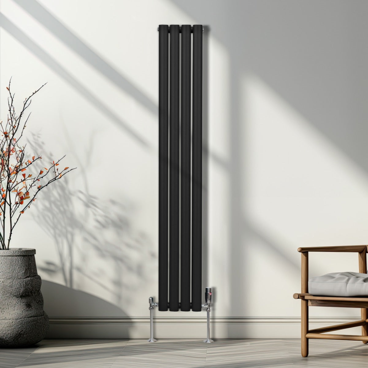 Syncx Oval Column Radiator 1600x240mm Carbon Steel 1.5mm Black Finish For Home Heating