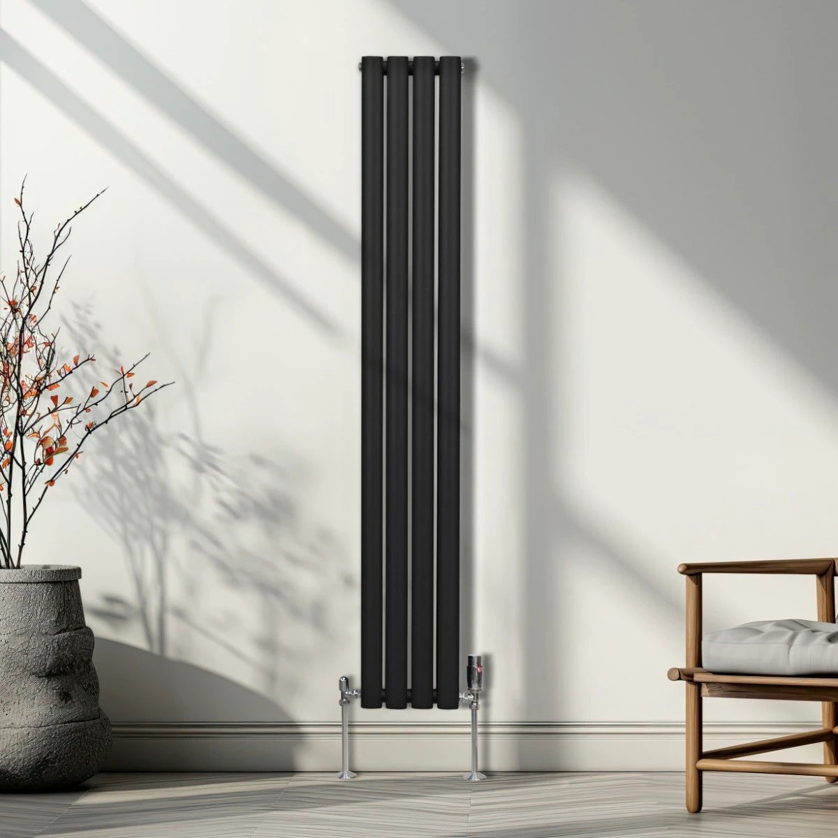 Syncx Oval Column Radiator 1600x240mm Carbon Steel 1.5mm Black Finish For Home Heating by Monster Shop