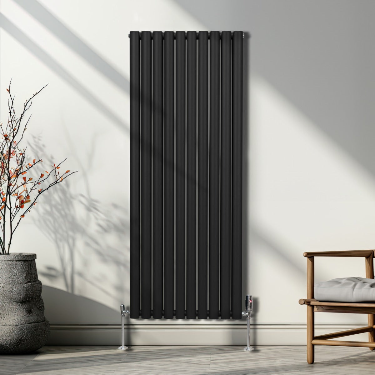 Premium Oval Column Radiator 1600x600mm Black Carbon Steel 1.5mm Energy Efficient Home Heating