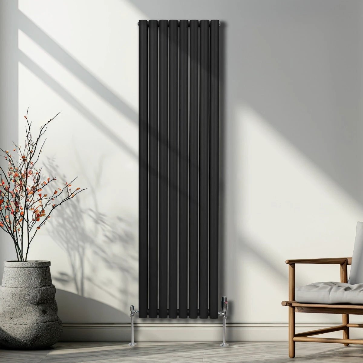 Premium Oval Column Radiator 1800mm x 480mm Carbon Steel 1.5mm Black Finish For Modern Homes by Monster Shop