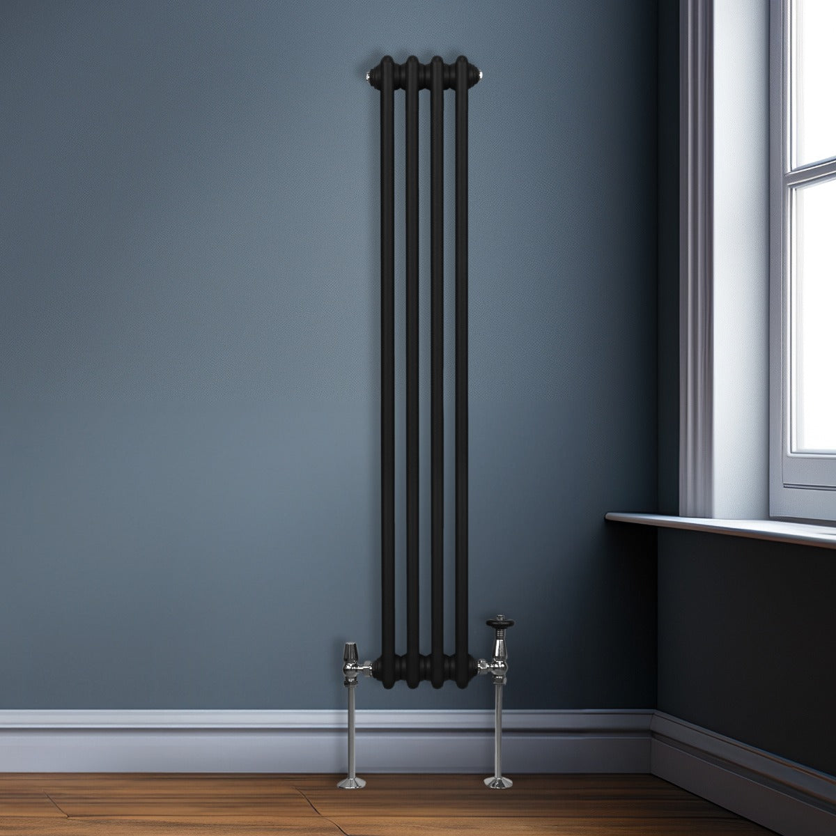 Traditional Black Radiator 1500x202mm Two Column