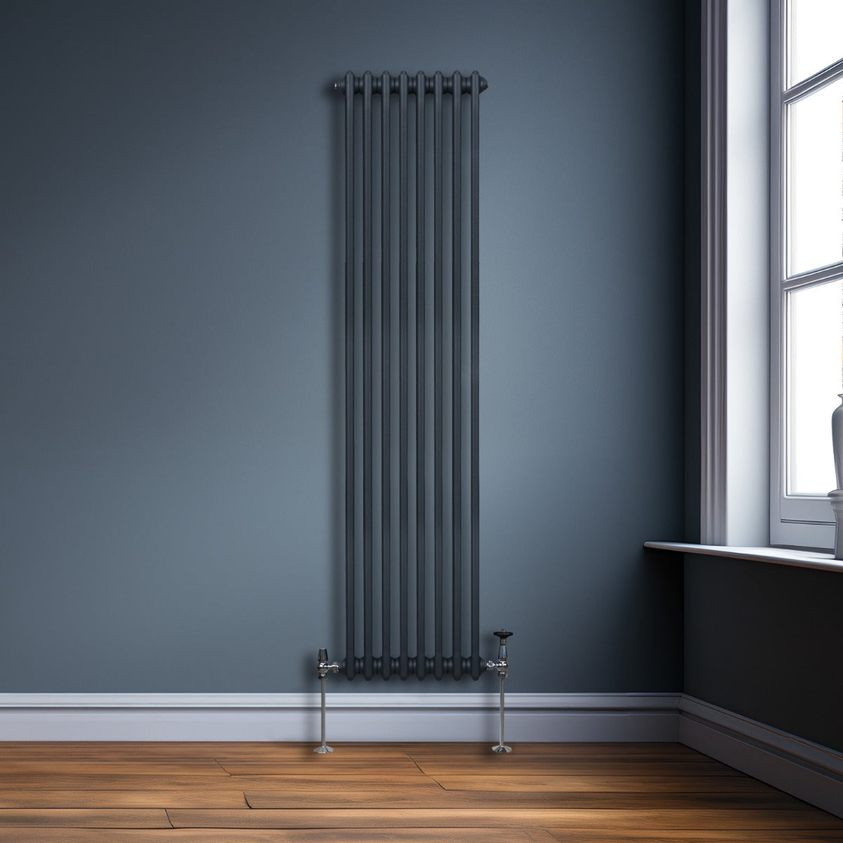 Traditional Radiator 1800 x 382mm Two Column Anthracite Carbon Steel 1.5mm Home Heating
