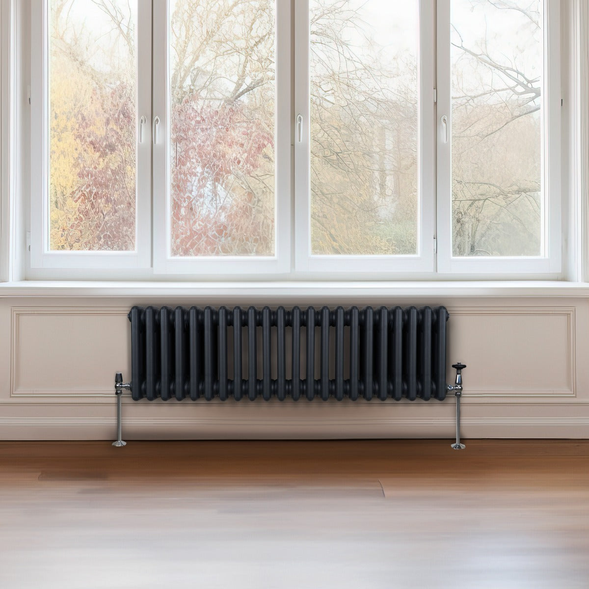Premium Traditional 3 Column Radiator 300x1012mm Anthracite Grey Robust 1.5mm Carbon Steel for Efficient Home Heating
