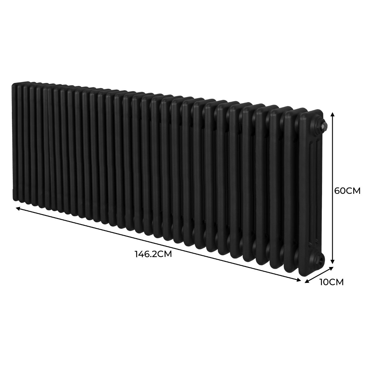 Premium Radiator 600x1462mm Black Traditional Three Column Carbon Steel High Efficiency Home Heating