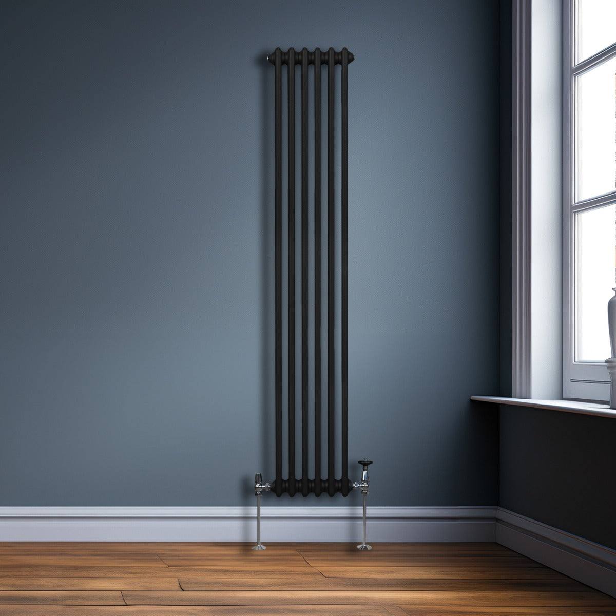 Traditional 3 Column Radiator 1800mm By 292mm Black Carbon Steel For Home Heating