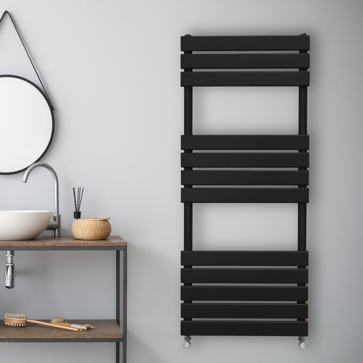 Premium Flat Panel Towel Radiator 1200mm x 450mm Matte Black Finish For Bathrooms