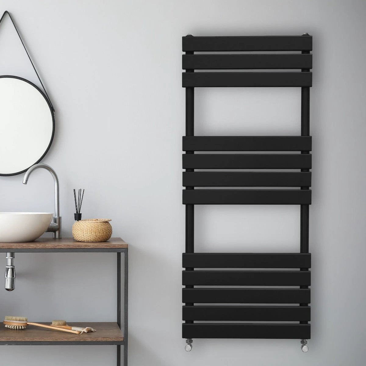 Monster Shop Premium Flat Panel Towel Radiator 1200mm x 450mm Matte Black Finish For Bathrooms - Radiator