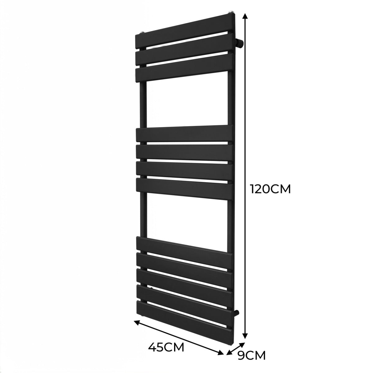 Premium Flat Panel Towel Radiator 1200mm x 450mm Matte Black Finish For Bathrooms