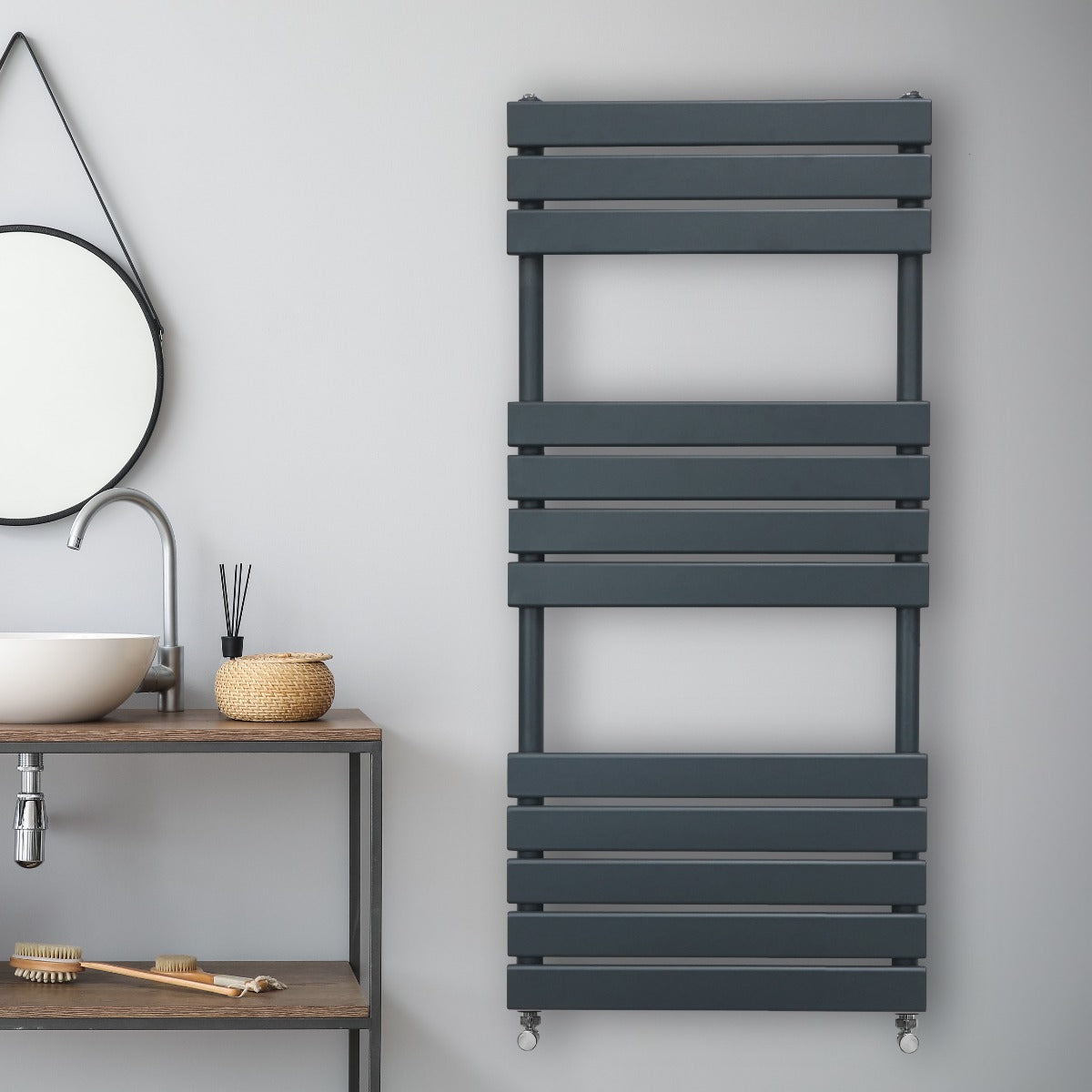 Premium Flat Panel Towel Radiator 1200mm x 500mm Anthracite 1.5mm Carbon Steel Wall Mounted for Bathrooms