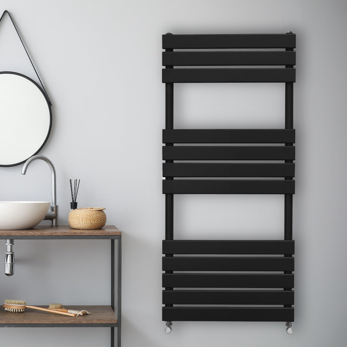 Premium Flat Panel Towel Radiator 1200x500mm Matte Black For Modern Bathrooms And Homes