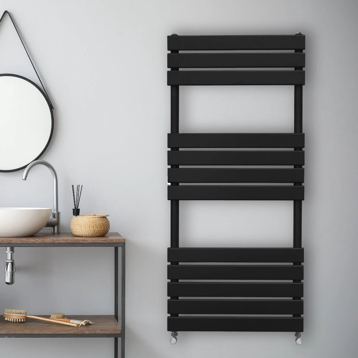 Premium Flat Panel Towel Radiator 1200x500mm Matte Black For Modern Bathrooms And Homes by Monster Shop