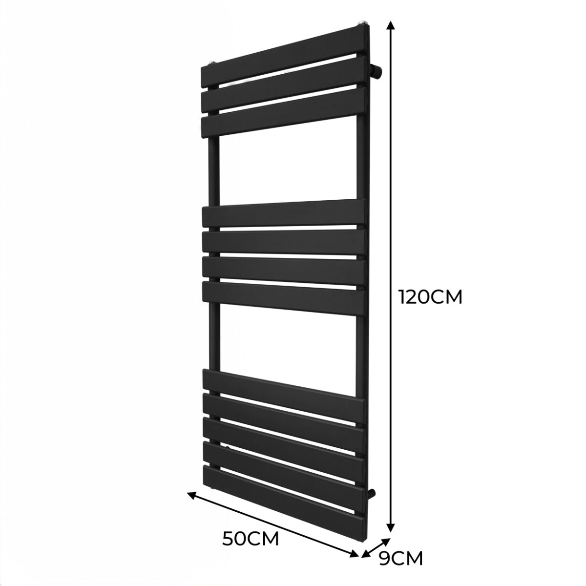 Premium Flat Panel Towel Radiator 1200x500mm Matte Black For Modern Bathrooms And Homes