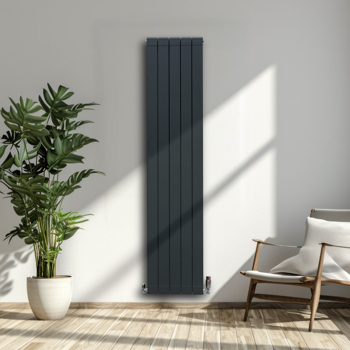 Premium Aluminium Radiator 1800mm By 395mm Anthracite Grey Flat Panel Lightweight 2.5mm Energy Efficient Home Heating