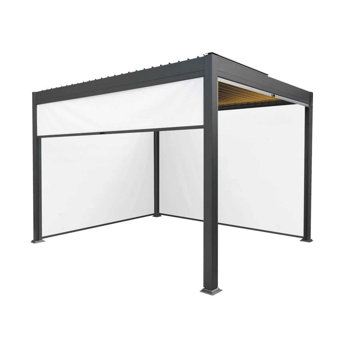 Monster Shop Anthracite Aluminium Pergola 3m x 3m With White Blinds And LED Lights For Outdoor Living - Uncategorized Gazebos