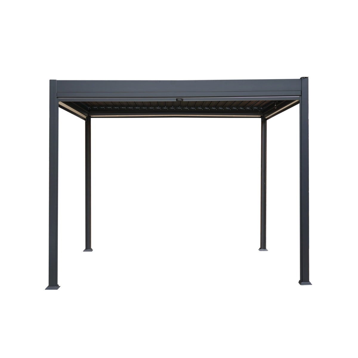 Anthracite Aluminium Pergola 3m x 3m With White Blinds And LED Lights For Outdoor Living