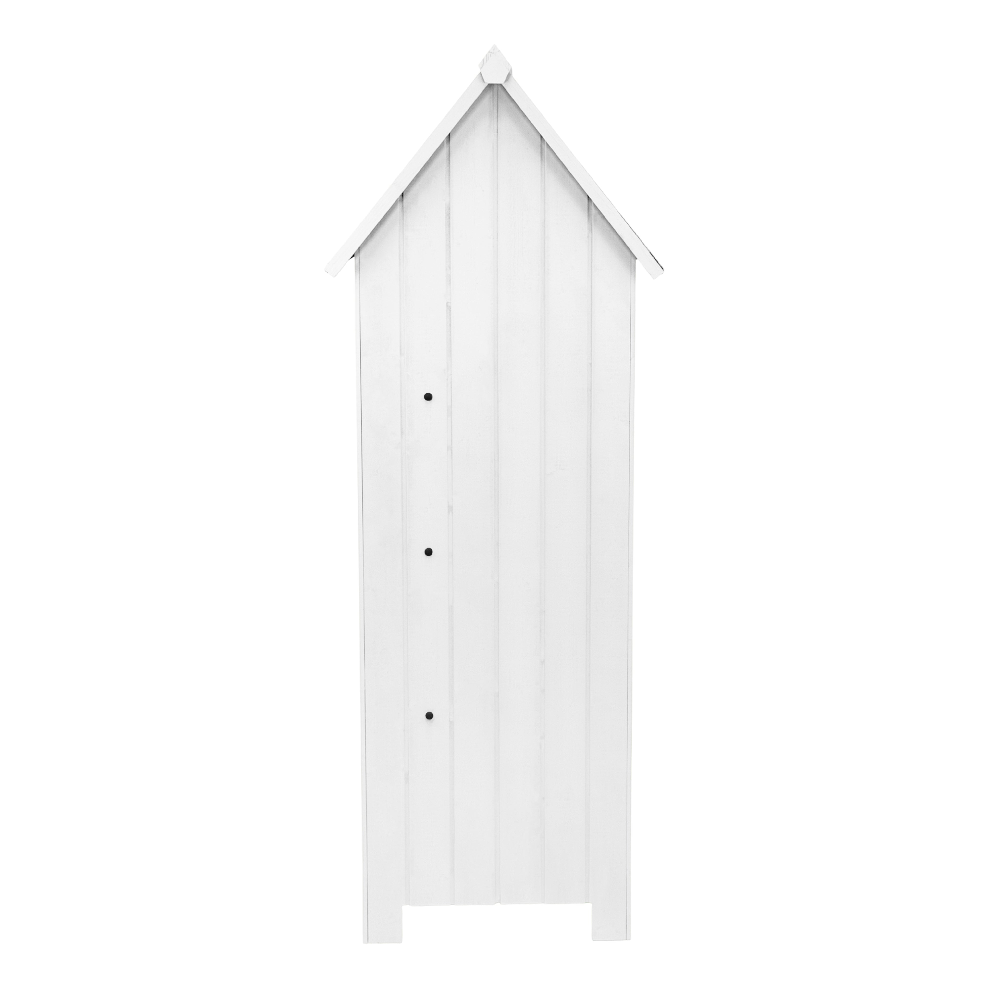 Premium Wooden Garden Shed White Standard Size With Three Shelves For Tool Storage Outdoor Use