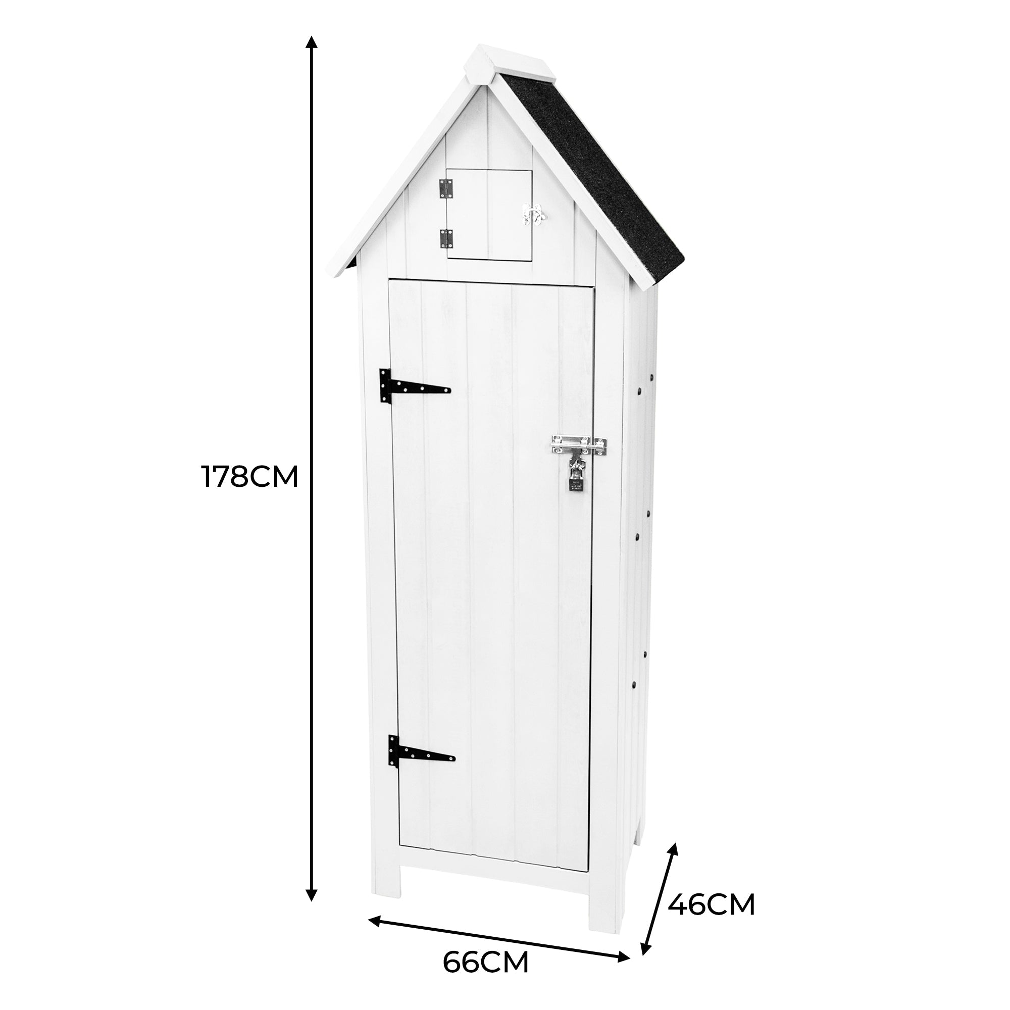 Premium Wooden Garden Shed White Standard Size With Three Shelves For Tool Storage Outdoor Use