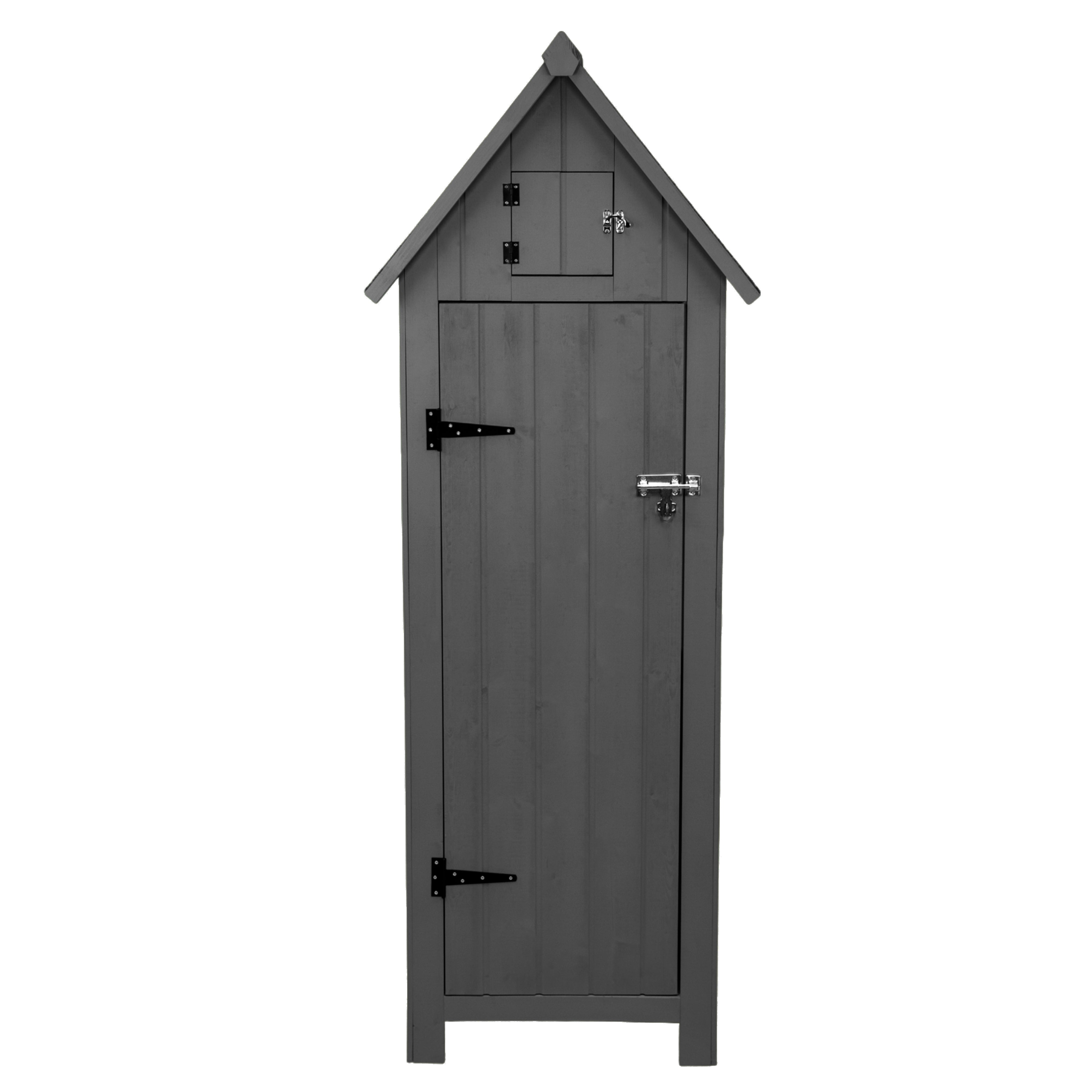 Premium Wooden Garden Shed Narrow Tall Three Corner Shelves Dark Grey For Garden Tools